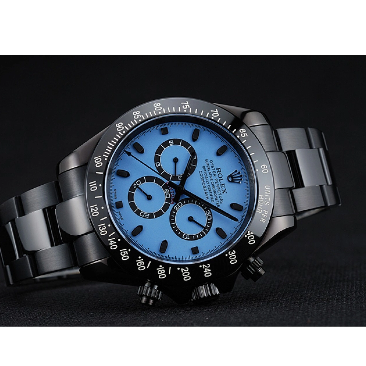 Aaa replica watch Black Dial Rolex And Daytona Steel 1454250 Case Stainless Blue And Cosmograph Bracelet Black 0601